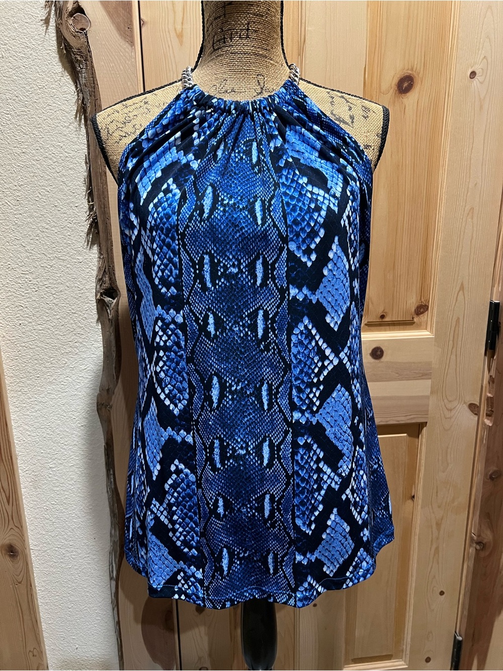 MK Blue Snake-Print Halter Women's Top